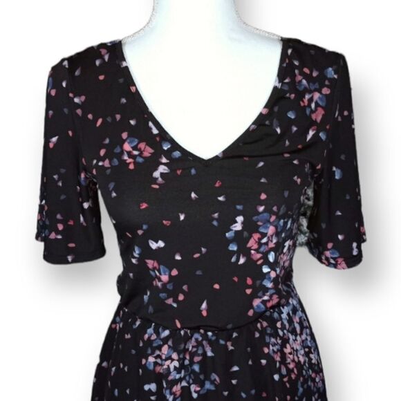 ELLE ASYMMETRICAL BLACK & PURPLE V-NECK DRESS SZ.XS EUC - Picture 2 of 8